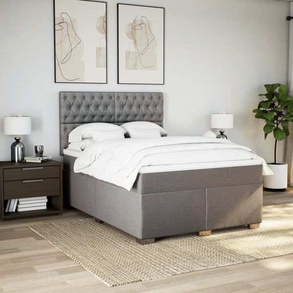 vidaXL Boxspring met matras stof taupe 160x200 cm