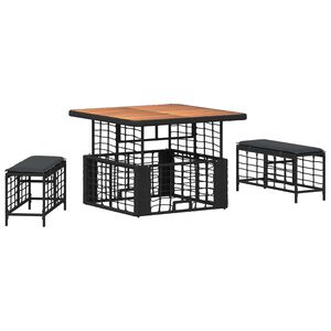 vidaXL Tuin eettafelset 3 st Zwart en Grijs Poly Riet en Acaciahout