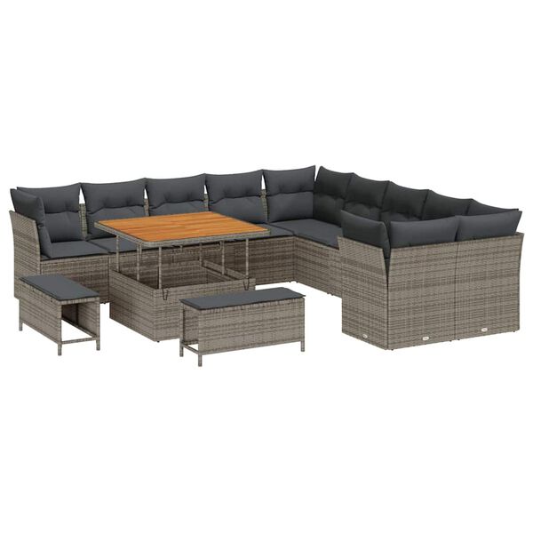 vidaXL Tuin Sofa Set met kussen 13 pcs Grijs poly rattan