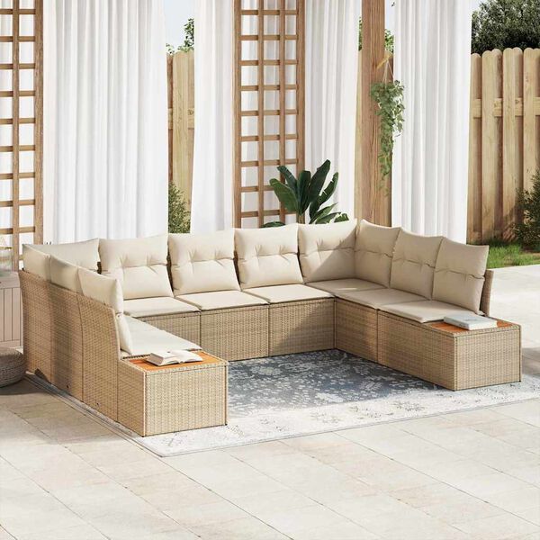 vidaXL Tuinbankenset met kussen 9 pcs Beige Poly riet