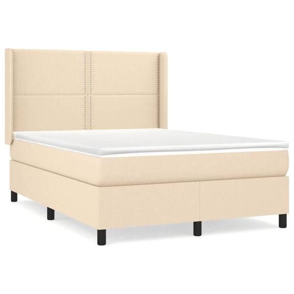 vidaXL Boxspring met matras stof cr&egrave;mekleurig 140x190 cm