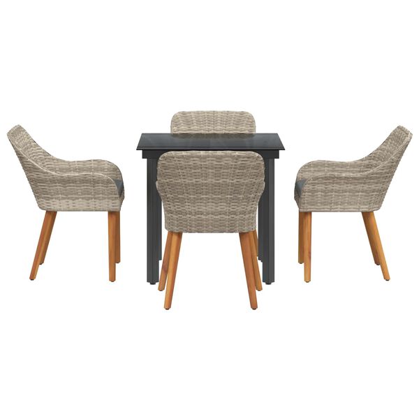 vidaXL Tuin eettafelset met kussen 5 pcs Lichtgrijs poly rattan