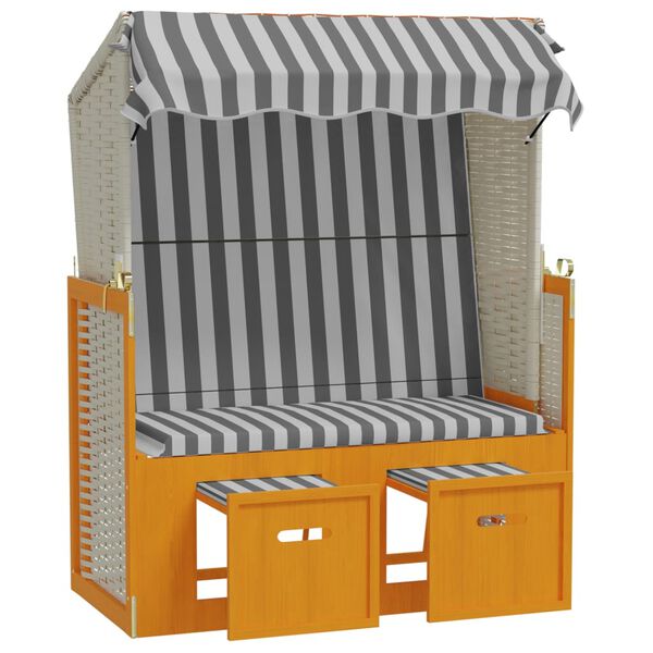 vidaXL Strandstoel met luifel poly rattan en massief hout wit en grijs