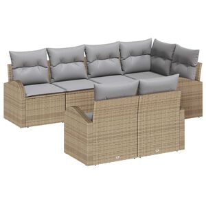 vidaXL Tuinbankenset met kussen 7 pcs Beige en Licht Grijs poly rattan
