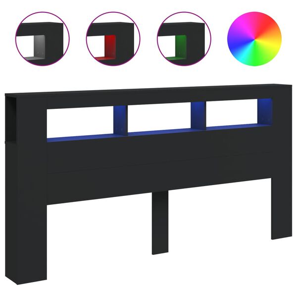 vidaXL Hoofdeinde met LED 200x18,5x103,5 cm bewerkt hout zwart