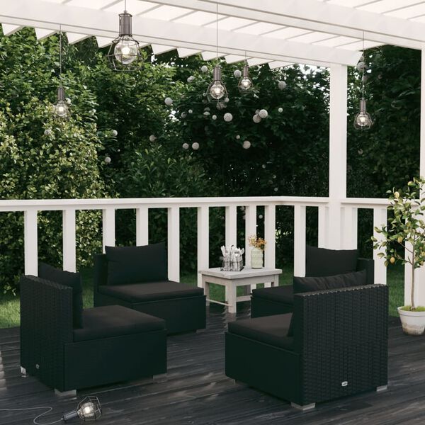 vidaXL 4-delige Loungeset met kussens poly rattan zwart