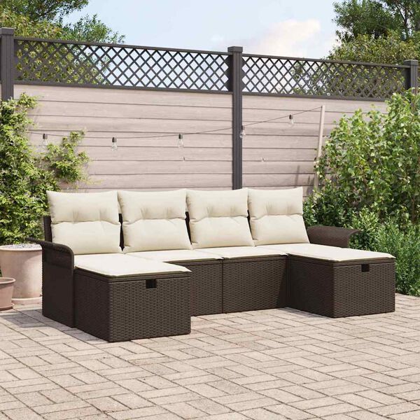 vidaXL Tuin Sofa Set met kussen 6 pcs Bruin en Cr&egrave;me poly rattan