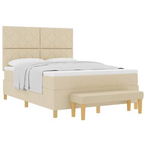 vidaXL Boxspring bed met matras met hoofdeinde Cr&egrave;me 160 x 200 cm Stof