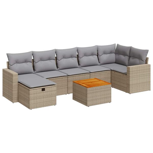 vidaXL 8-delige Loungeset met kussens poly rattan beige