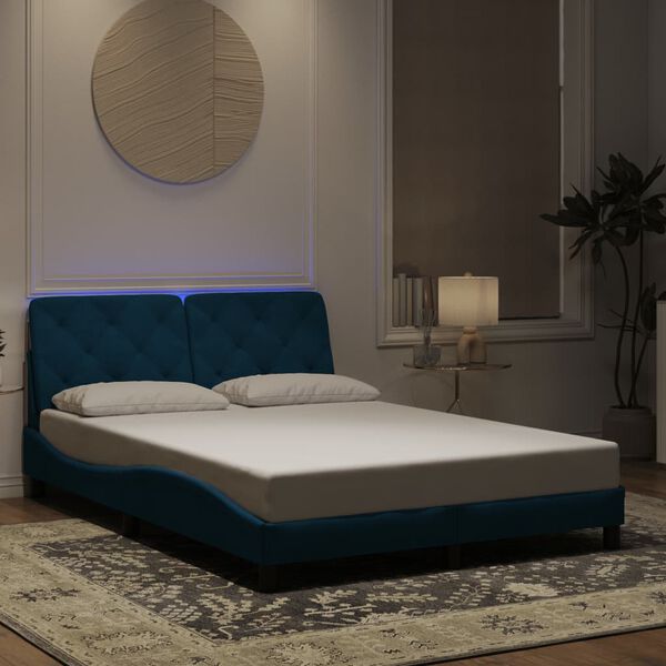 vidaXL Bedframe met LED zonder matras fluweel blauw 140x190 cm