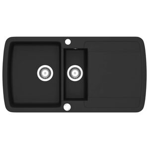 vidaXL Gootsteen dubbele bak graniet zwart