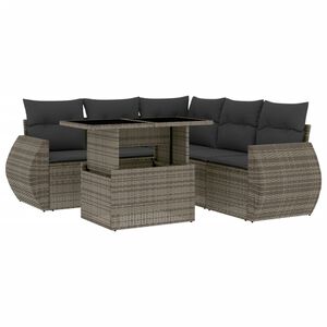 vidaXL 6-delige Loungeset met kussens poly rattan grijs