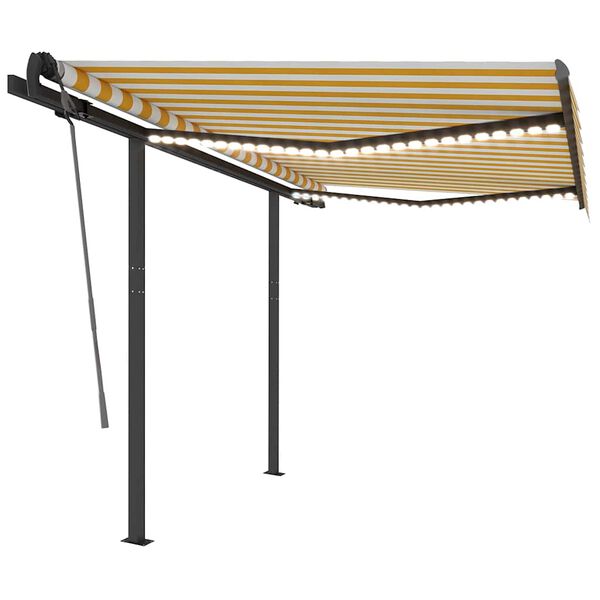 vidaXL Luifel handmatig uittrekbaar met LED 3,5x2,5 m geel en wit