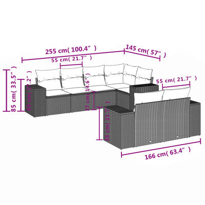 vidaXL 7-delige Loungeset met kussens poly rattan beige