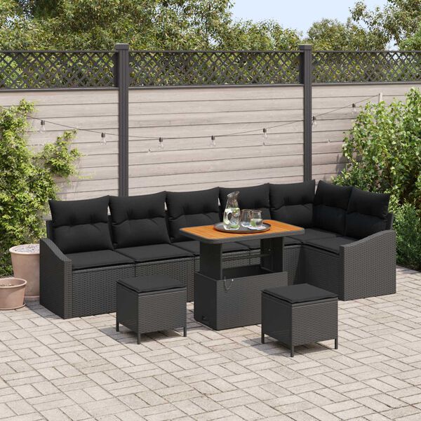 vidaXL Tuin Sofa Set met kussen 9 pcs Zwart Poly riet