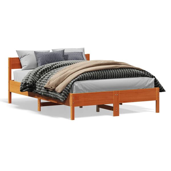 vidaXL Bedframe zonder matras massief grenenhout wasbruin 135x190 cm