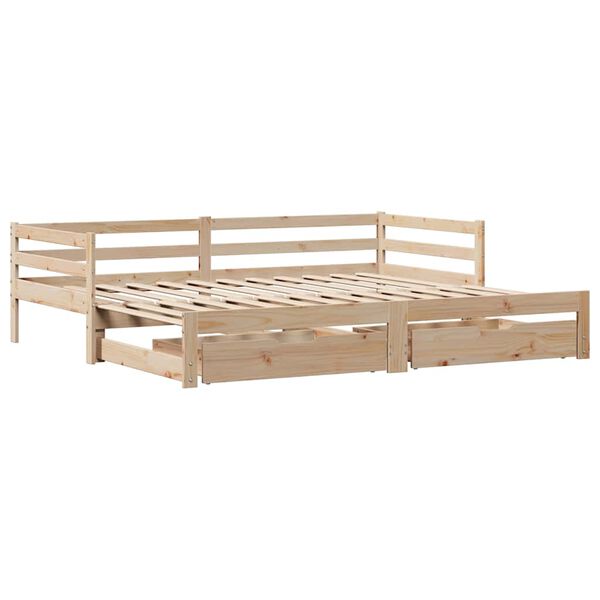 vidaXL Slaapbank met onderschuifbed en lades zonder matras 90x190 cm