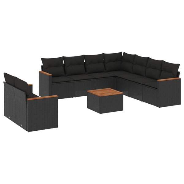 vidaXL 10-delige Loungeset met kussens poly rattan zwart