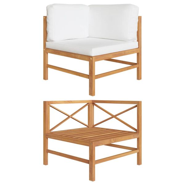 vidaXL Hoekbank met cr&egrave;mekleurige kussens massief teakhout