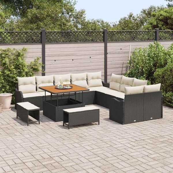 vidaXL Tuin Sofa Set met kussen met opslag 13 pcs Zwart en Cr&egrave;me