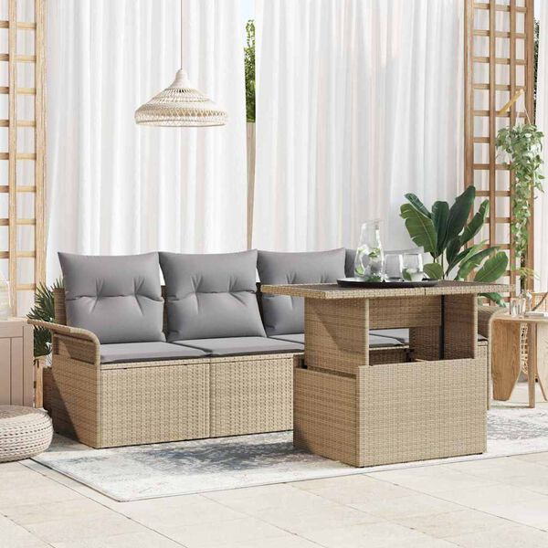 vidaXL Tuin Sofa Set met kussen met opslag 5 pcs Beige Poly Rattan
