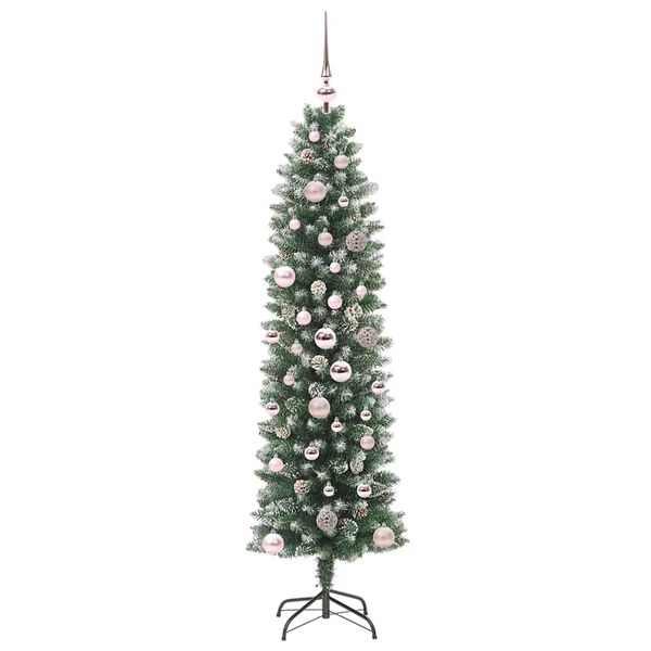 vidaXL Kunstmatige slanke kerstboom met 150 LED Groen en Wit 150 cm