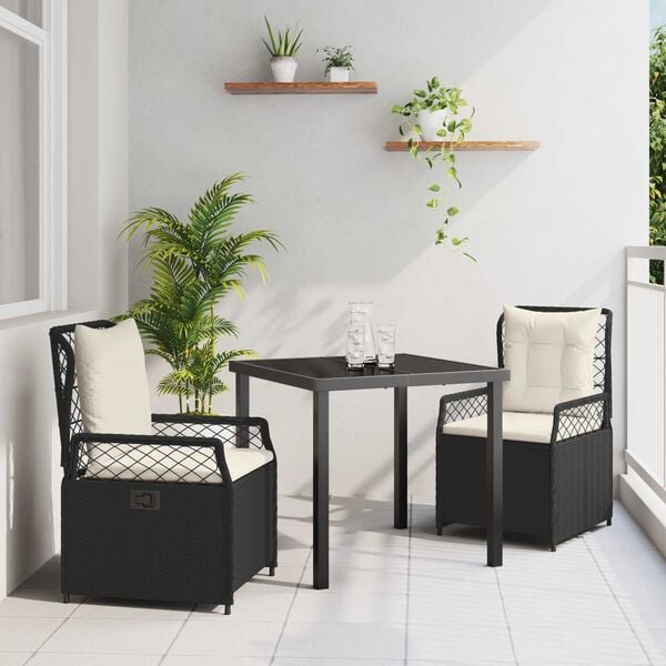 vidaXL Tuin eettafelset 3 pcs Zwart poly rattan