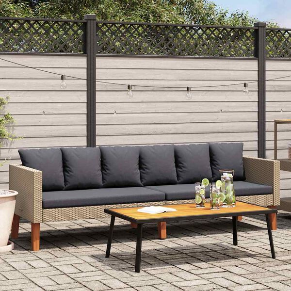 vidaXL Tuinbank 3-zits met kussens poly rattan beige