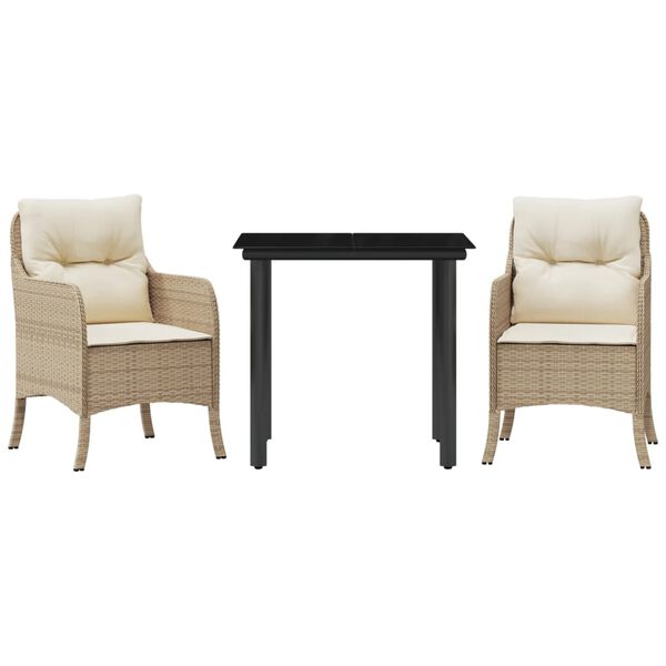vidaXL 3-delige Tuinset met kussens poly rattan beige