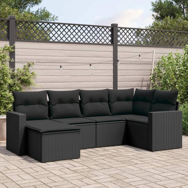 vidaXL 6-delige Loungeset met kussens poly rattan zwart