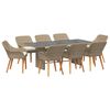 vidaXL Tuin eettafelset met kussen 9 pcs Beige poly rattan