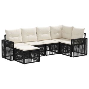 vidaXL Tuinbankenset 6 pcs Zwart en Cream Wit poly rattan