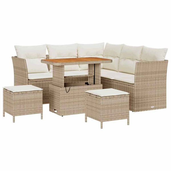 vidaXL Tuin Sofa Set met kussen met opslag 8 pcs beige en cr&egrave;mekleurig