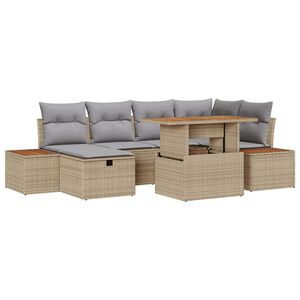 vidaXL Tuinbankenset met kussen met opslag 7 pcs Beige poly rattan