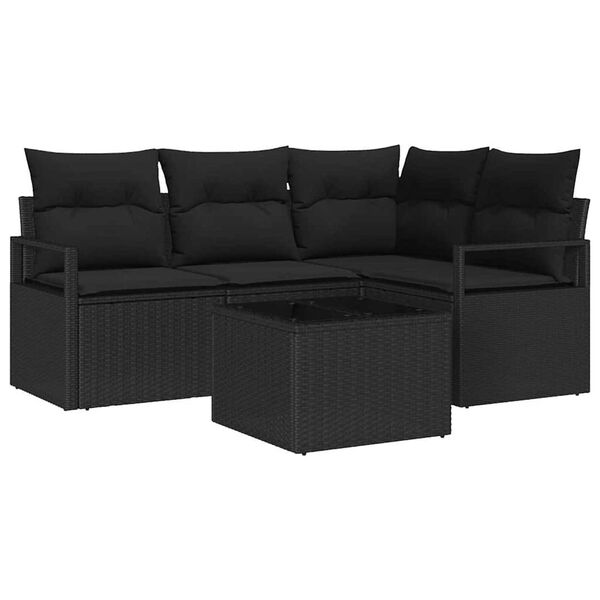 vidaXL Bankstel met kussen met opslag 5 pcs Zwart poly rattan