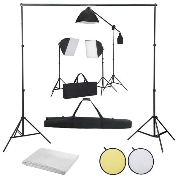 vidaXL Fotostudioset met softboxlampen, achtergrond en reflector