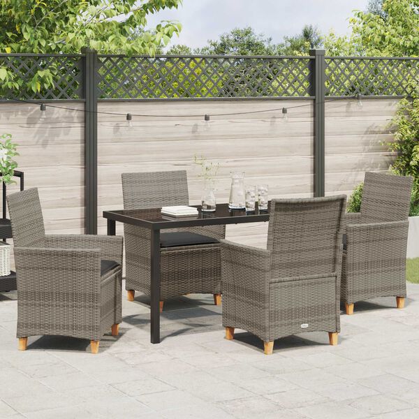 vidaXL Tuin eettafelset 5 pcs Grijs poly rattan