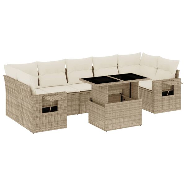 vidaXL 8-delige Loungeset met kussens poly rattan beige