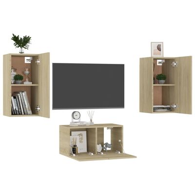 vidaXL 3-delige Tv-meubelset bewerkt hout sonoma eikenkleurig