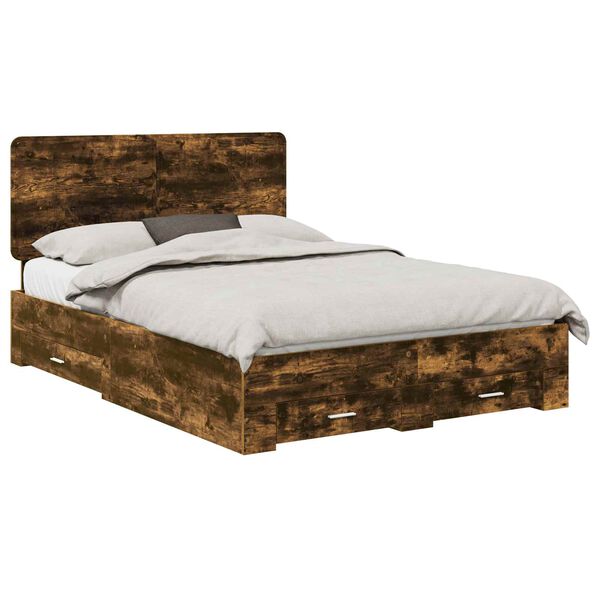 vidaXL Bedframe met hoofdeinde Gerookt eiken 150 x 200 cm Bewerkt hout