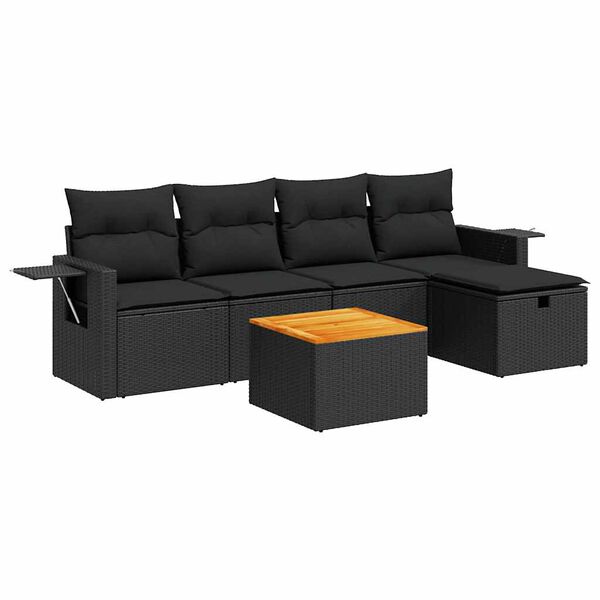 vidaXL 6-delige Loungeset met kussens poly rattan zwart