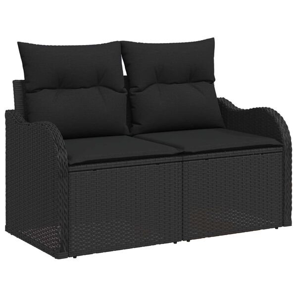 vidaXL Bankstel met kussen met opslag 6 pcs Zwart poly rattan