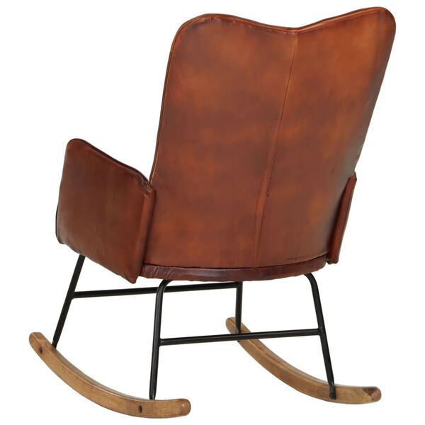 vidaXL Schommelstoel echt leer bruin