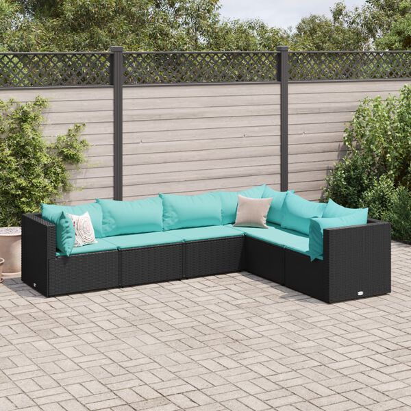 vidaXL 6-delige Loungeset met kussens poly rattan zwart