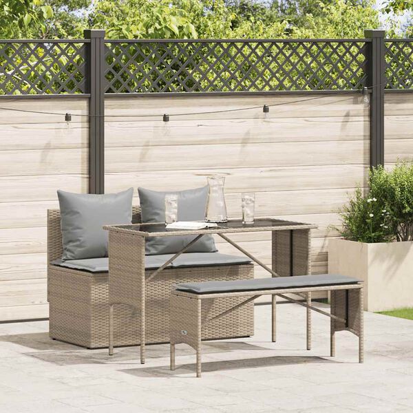 vidaXL 3-delige Tuinset met kussens poly rattan beige