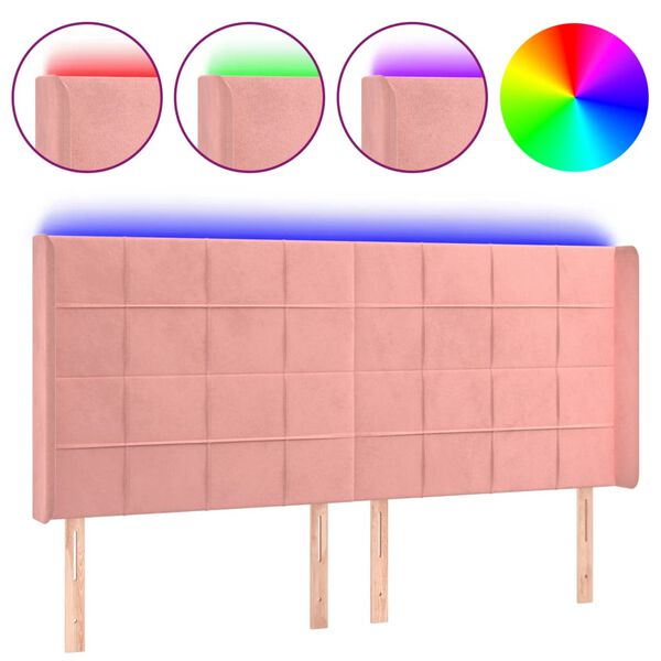 vidaXL Hoofdbord LED 163x16x118/128 cm fluweel roze