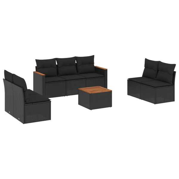 vidaXL 8-delige Loungeset met kussens poly rattan zwart