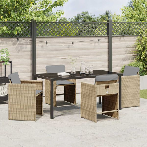 vidaXL Tuin eettafelset met kussen 5 pcs Beige poly rattan