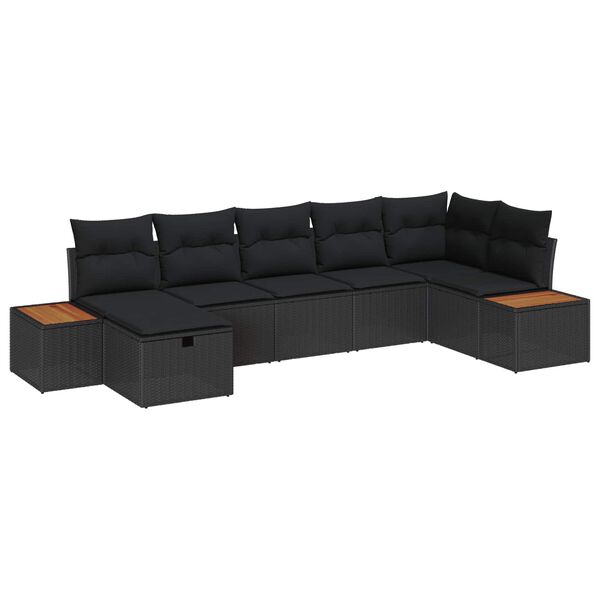 vidaXL Tuin Sofa Set met kussen met opslag Zwart poly rattan