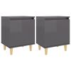 vidaXL Nachtkastjes 2 st met houten poten 40x30x50 cm hoogglans grijs